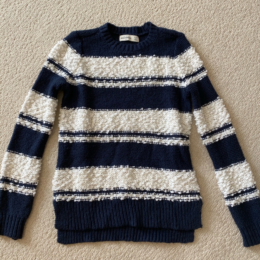 Navy and white striped Abercrombie kids sweater